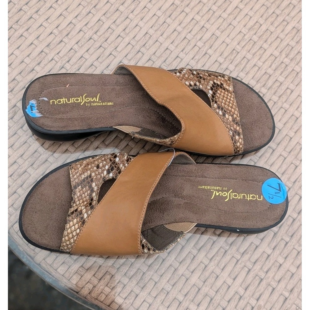 Snakeskin Comfort Slide Sandals Natural Soul Naturalizer Justina 7.5 Brown